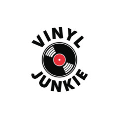 Vinyl junkie typography t shirt design isolated on white background