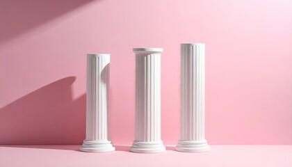 Classical Column Trio A Study in Architecture and Design with Pink Backdrop