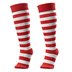Obraz premium Pair of red and white striped knee high soccer socks isolated on transparent background