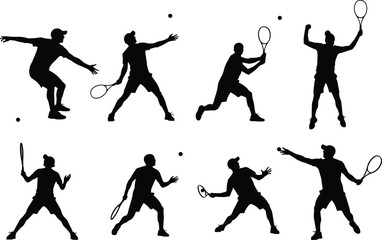 Silhouette of squash players in various poses a dynamic collection showcasing the athleticism and energy of squash game