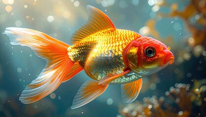 Goldfish in Aquarium A Vibrant Illustration of Aquatic Life, Perfect for Decorative Purposes