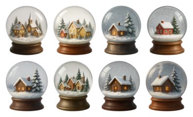 PNG Charming winter snow globe collection, element set on transparent background