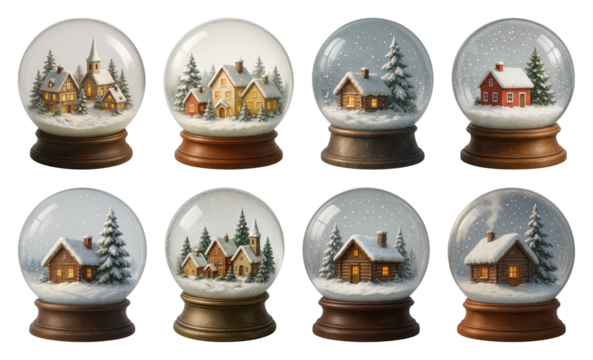 PNG Charming winter snow globe collection, element set on transparent background
