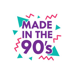 Made in the 90s typography t shirt design isolated on white background