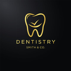 Elegant Golden Tooth Dentistry Logo with Checkmarks