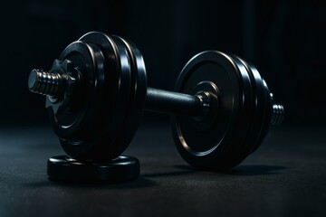 Cinematic Dumbbell Close Up with Dramatic Lighting. Dumbbell, fitness, strength, gym, workout, training, exercise