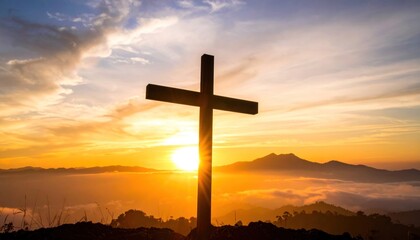 Serene Sunrise Behind a Wooden Cross Hope, Faith, and the Promise of a New Day