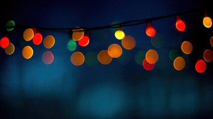 Softly glowing colorful blurred festive string lights creating a magical bokeh background for celebrations and holidays