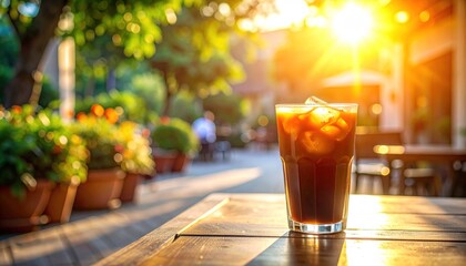 Refreshing Iced Coffee on a Sunny Terrace A Perfect Summer Beverage Experience