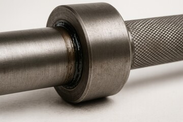 Industrial Barbell Close Up with Heavy-Duty Metallic Finish. Barbell, fitness, strength, gym, workout, training, weightlifting