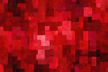 Abstract geometric mosaic pattern with vibrant shades of red and crimson squares creating a textured background