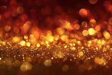 Abstract warm glowing bokeh lights in shades of gold orange and red creating a festive and magical atmosphere
