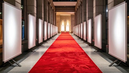 Grand Entrance with a Red Carpet and Exhibition Panels