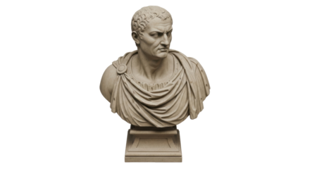 Julius Caesar bust statue isolated PNG, Roman emperor sculpture on transparent background, ancient leader portrait for history projects
