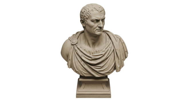 Julius Caesar bust statue isolated PNG, Roman emperor sculpture on transparent background, ancient leader portrait for history projects