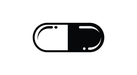 Pill capsule icon in black and white minimalist style silhouette