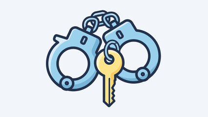 Conceptual illustration of an open handcuff with a key hanging, a symbol of freedom and release from imprisonment or restriction metaphor