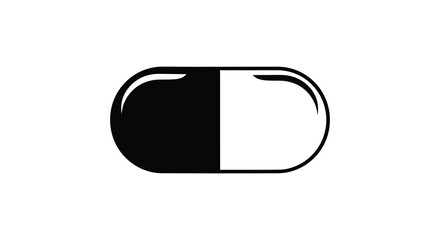 Simple pill capsule icon in black and white silhouette