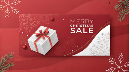 Christmas sale banner template with red box and copy space for product display