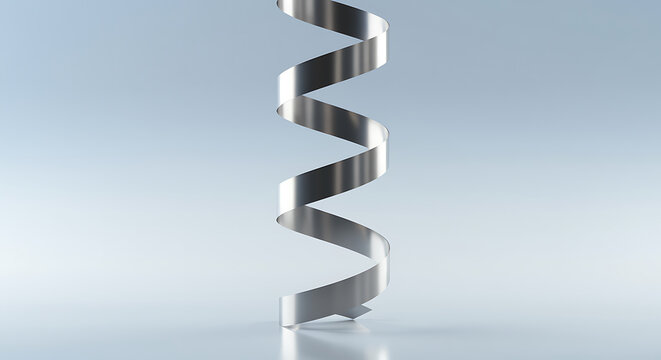 Metallic ribbon spiral silver metallic shape on gradient background illustration