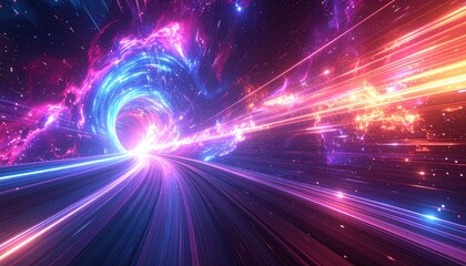 Abstract Space Travel A Vibrant Journey Through a Neon Tunnel with Speed Lines