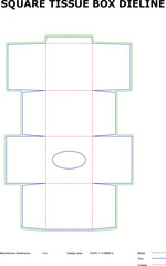 Square Tissue Box Packaging Dieline Template with Bleed, Trim & Crease Lines