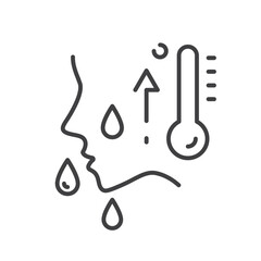 Fever icon. Body high temperature. Sweating line illustration.