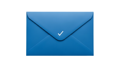 Elegant blue envelope with check mark on black background for correspondence