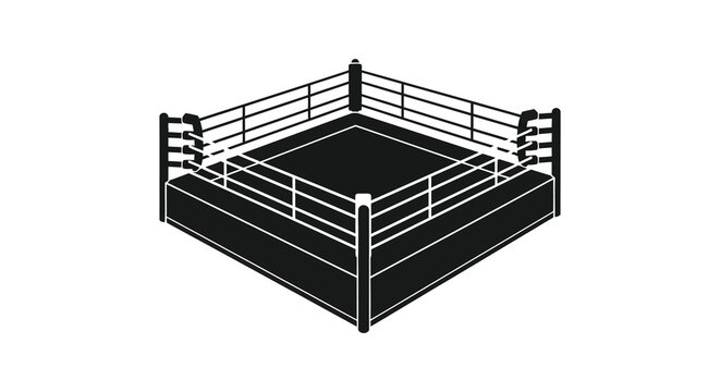 Isolated boxing ring illustration with ropes and corner posts silhouette