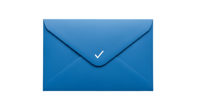 Elegant blue envelope with check mark on black background for correspondence