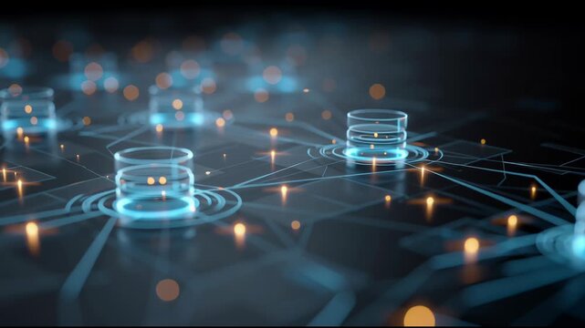 Networked Data Realms: A glowing digital landscape, illustrating the intricate web of interconnected data centers, illuminating the power and complexity of the digital age.