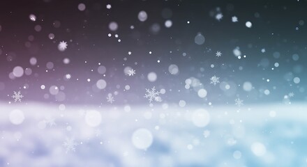 Magical winter snowfall with falling snowflakes and bokeh lights background