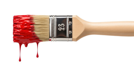 Paint brush with red paint isolated PNG, painting tool for art and decoration on transparent background