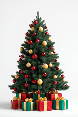 Christmas tree with the presents on white background