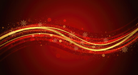 Luxury Gold Wave on Deep Red Background for Christmas and New Year Design.