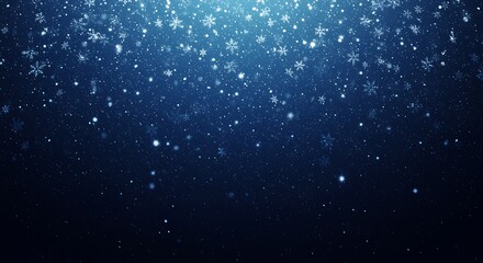 Magical winter snowfall with snowflakes falling against a blue background