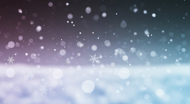 Magical winter snowfall with falling snowflakes and bokeh lights background