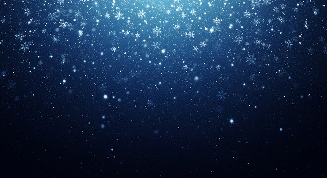 Magical winter snowfall with snowflakes falling against a blue background