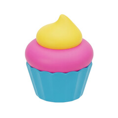 Whimsical 3D Rendered Cupcake with Swirled Frosting on White Background