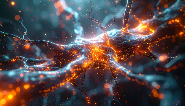 Network of Neurons: A macro shot, revealing a complex network of neurons, their delicate structures illuminated by an ethereal glow, signifying the intricate processes within the brain