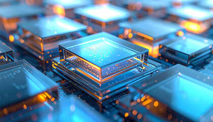 Future of Electronics: A close-up view of cutting-edge microchips showcases the intricate beauty of technology, highlighting the core of modern innovation.