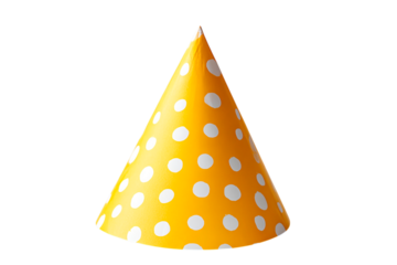yellow birthday party hat with white polka dots
