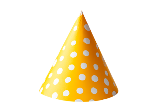 yellow birthday party hat with white polka dots