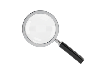 Magnifying Glass with Black Handle Isolated on Transparent Background Reflecting White Light Symbolizing Discovery Investigation and Research