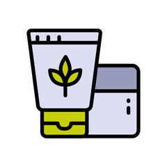 Organic cosmetics symbol. Natural cosmetics color icon. Cream jar, container, bio skin care, body, face skin cream, moisturizer lotion. Paraben free. Vector isolated illustration.