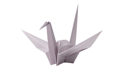 Origami paper crane isolated PNG on transparent background, traditional Japanese art of paper folding for peace and creativity