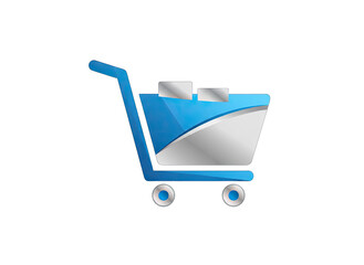 Modern Blue and Silver Shopping Cart Icon with Wheels and Handle on a Clean White Background Vector Graphic for E Commerce and Retail Design