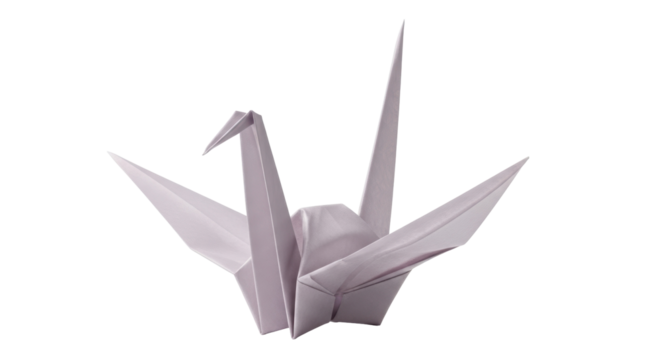 Origami paper crane isolated PNG on transparent background, traditional Japanese art of paper folding for peace and creativity