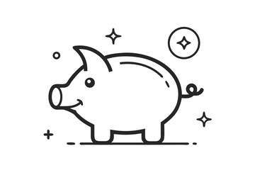thin line pig silhouette sparkle icon  