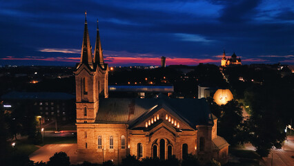 Illuminated St. Charles's Church (Kaarli Kirik) Against Tallinn Twilight Sky